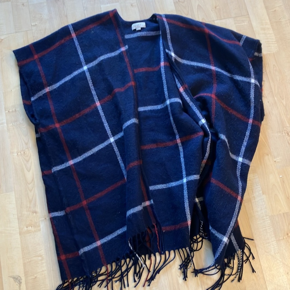 Plaid Navy Scarf-like Shawl